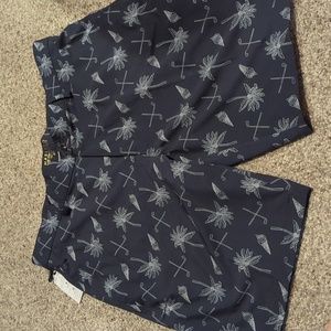 Men's Waist 40 Golf Performance Shorts Navy/Dark Palm Trees & Ice Cream Printed